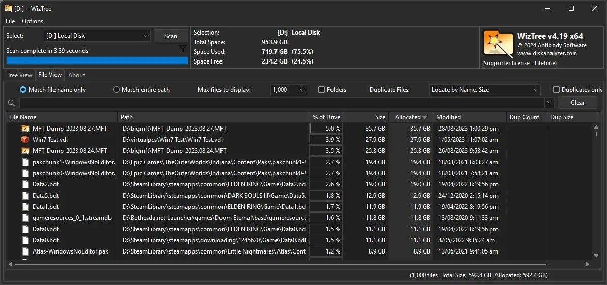WizTree scanning a drive with progress indicator